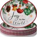 50 Pcs Christmas Oval Paper Plates 11'' Disposable Joy to the World Paper Plates Xmas Balls Tableware Large Christmas Snowflake Decorations for Winter Picnic Tea Party Supplies