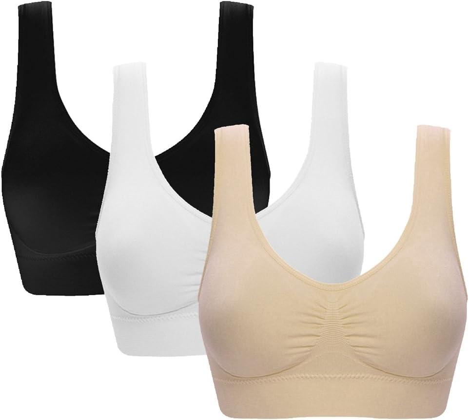 Women's Comfort Workout Sports Bra Low-Impact Activity Sleep Bras (4X-Large, 3 Pack Black White Beige)