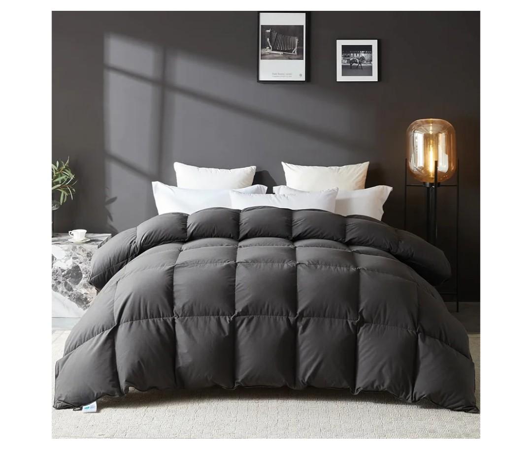 L LOVSOUL Goose Feather Down Fiber Comforter Oversize King Size, 100% Organic Cotton Fabric Duvet Insert,1200TC,750+Fill Power, Hotel Collection, All Season Grey Bedding Comforters with 8 Tabs