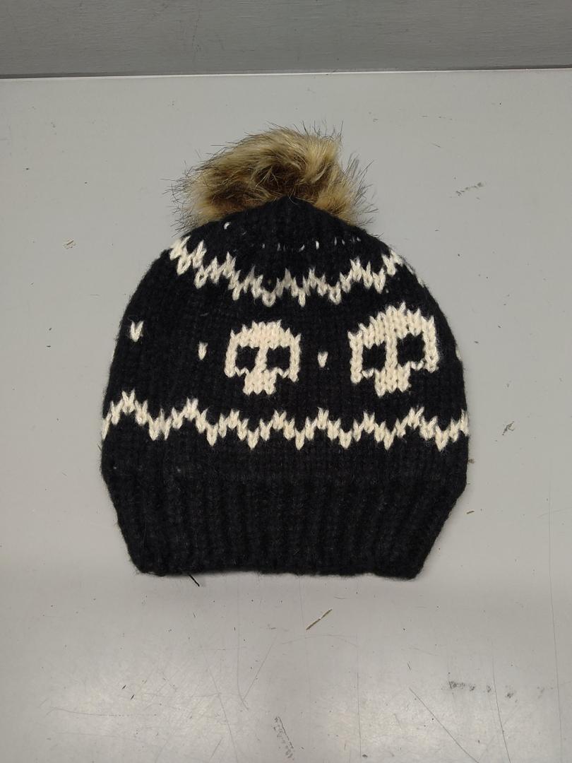 Longretve Skull Knit Brown Pom Pom Black Beanie Alpha One Size