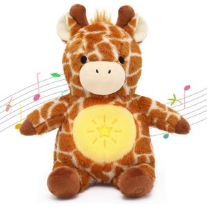 IUTOYYE Giraffe Breathing Stuffed Animal Plush for Anxiety Relief, Musical Giraffe with Realistic Breathing Rhythmic Music and Lights Soothing Animal Plushie Doll Toy Gift for Kids Adults