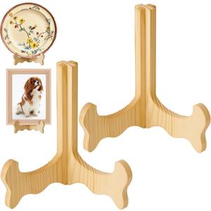 2 x NiHome Wooden Display Stand for Plates, Photos, Frames, Books, Art, Collectibles, Cookbooks, Easy Assembly Versatile Card and Menu Display Holder, Sleek Design for Home, Office, Gallery Dcor (2PCS)