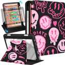 Kidcube for Kindle Fire HD 10/10 Plus Tablet Case - 13th/11th Generation (2023/2021) 10.1" Women Girls Teen Cute Fun Cool Design Rotating Stand Pencil Holder Folio Cases for Amazon Fire HD 10/10 Plus (2-Pink Face)