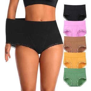 High Waisted Womens Cotton Underwear Tummy Control Comfortable Postpartum Panties Briefs (X-Large, Multicolor 3)