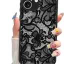 Magnetic Phone case for iPhone 17 6.3 Inch, Grade Protection & Wireless Charging - Aesthetic Lace Flower Pattern Phone Cover for Girls Women -Black Vintage Lace