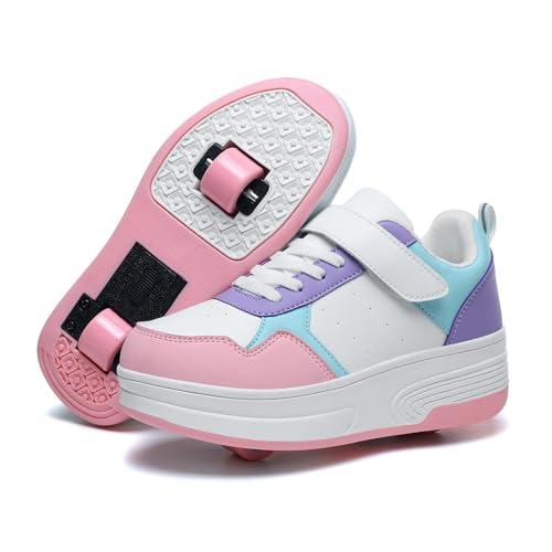 HSQ Shoes with Wheels for Girls Boys Kids Detachable Wheeled 2 in 1 Roller Skating Shoes Fashion Wheelies Sneake Purple Pink White Size Little Kid 3, no wheels
