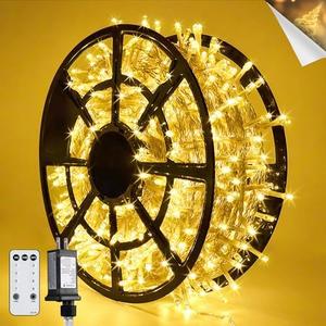 JMEXSUSS 168FT 600 LED Christmas Lights Outdoor Waterproof Clear Wire Indoor String Lights for Outside Warm White Christmas Tree Lights Plug in for Bedroom Wedding Party Valentines Decor