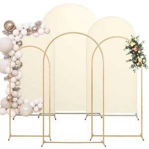 Toolterritary Metal Arch Backdrop Stand and Cover Set, 7.2FT, 6.6FT, 6FT Wedding Arch Frame, Easy to Assemble, Gold Arch Stand for Birthday, Party, Baby Shower, Graduation Ceremony, Beige