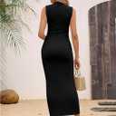OYOANGLE Women's Maternity Mock Neck Sleeveless Ruched Dress Pregnancy Bodycon Maxi Tank Dresses Baby Shower Photoshoot (Black, L)