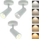 LED Ceiling Spotlight 5CCT 2700K/3000K/3500K/4000K/6000K Selectable Dimmable,Spot Light Indoor Adjustable Flush Mount Lights Fixture 12W CRI 90+, White, 3 Pack Tilt Angle Accent Lighting