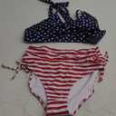 Blooming Jelly Womens High Waisted Bikini Sets Drawstring Tummy Control Swimsuits Crisscross Tie Back Bathing Suit (X-Small, Stripe Blue)