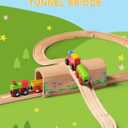 SainSmart Jr. Wooden Train Track Accessories Bridge Tunnel, Wooden Train Track Bridge Compatible with Thomas, Brio, Chuggington, Melissa and Doug, Made of Sturdy Hardwood for Long-Term Play
