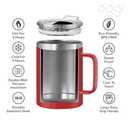 OGGI ThermoMug Stainless Steel Insulated Mug- Double Wall Vacuum Insulated w/Handle & Lid, Coffee Cup, Camping Mug, Travel Thermos, 14oz(420ml), Red