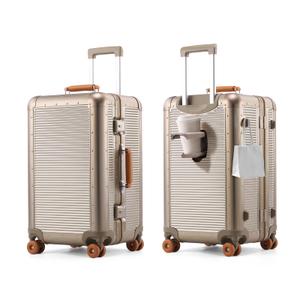 ASYSUIT 20Inch Carry on Luggage with Wheels, Gold Zipperless Hard Shell Suitcases with Leather handle, Aluminum+PC Airline Approved Carry on Luggage with Cup Holder, Hook, TSA Lock