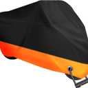 XYZCTEM Motorcycle Cover,All Season Black&Orange Waterproof Outdoor Sun Motorcycle Cover,Fits up to 108" Motors