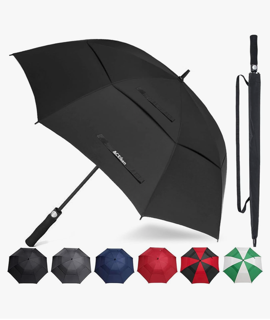 Golf Umbrella Large 58 Inch Automatic Open Golf Umbrella Extra Large Oversize Double Canopy Vented Umbrella Windproof Waterproof for Men and Women
