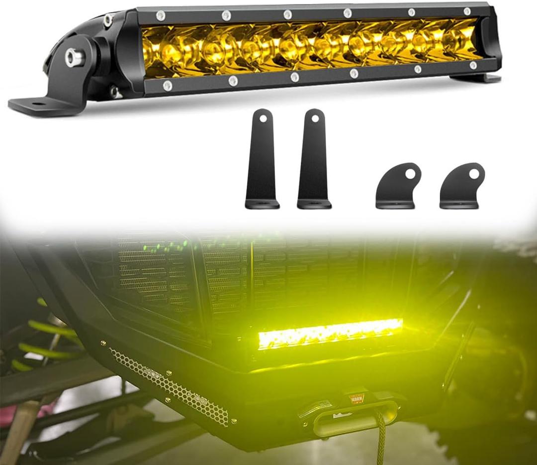 Chelhead UTV Led Light Bar, 11 Inch Single Row Yellow Spot Led Off Road Driving Lights Compatible with RZR XP Turbo, Can Am Maverick X3, Yamaha, Tractor for Hood, Bumper, Grille Lights