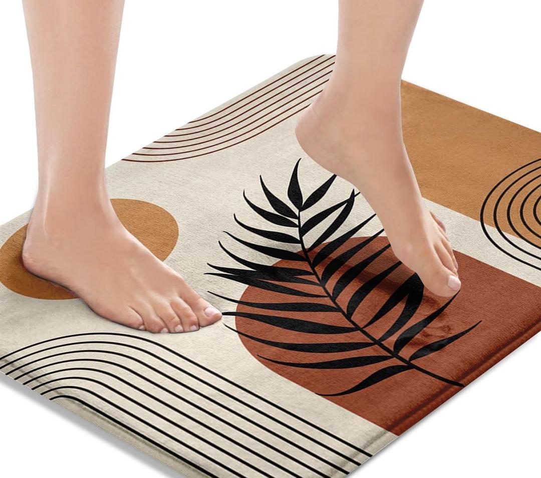 Britimes Boho Mid Century Bath Mat for Bathroom No Slip Geometric Abstract Washable Cover Floor Rug Carpets Floor Mat Bathroom Decorations 16x24 for Kitchen Bedroom