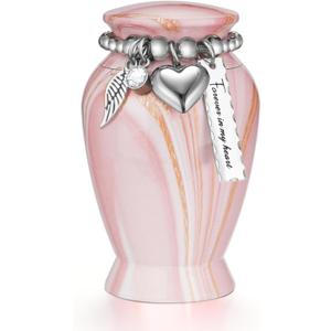 Dletay Small Urns for Human Ashes Keepsake 2.85 Inches Memorial Mini Cremation Urn for Women Men Aluminum Decorative Funeral Urns - Pink Gold Vein