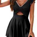 Aleumdr Women's One Piece Swimsuit Ruffle Cutout Swimdress Tummy Control V Neck Wrap Swimwear (Medium, Black White)