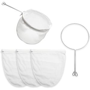 Ultra Fine Mesh Strainer Bag Reusable Food Grade Filter Zipper Bags with Stainless Steel Handle for Filter Coffee Tea Milk Juice Oil