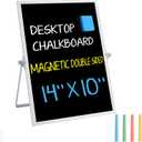 Small Magnetic Chalk Board Easel 10"X14", Double-Sided Tabletop & Wall Hanging Chalkboard with 4 Chalks & Eraser, Desktop Mini Black Board Sign for Office Desk Home Menu School