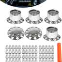 Front and Rear Wheel Axle Cover Center Caps Hub Cover Chrome Semi Truck with 33mm Lug Nut Covers Screw-on