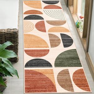 MUJOO Boho Runner Rug Washable, 2x6 Area Rugs for Hallways Kitchen Bathroom Bedroom Entryway, Non Slip Carpet Long Mat Indoor, Soft Modern Abstract Bohemian Terracotta (Rust and Brown)