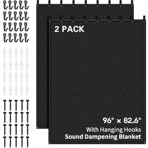 2 PCS Large Sound Dampening Blanket,96" x 80" Sound Absorbing Studio,Noise Cancelling Studio Acoustic Blanket/Light Blocker/Moving Curtain, 2 PACK
