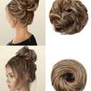 2PCS Messy Bun Hair Piece-Large Wavy Curly & Donut Updo Hair Pieces Set, Scrunchies Synthetic Chignon Ponytail Extensions Thick Updo for Women(Light Brown to Ash Blonde)