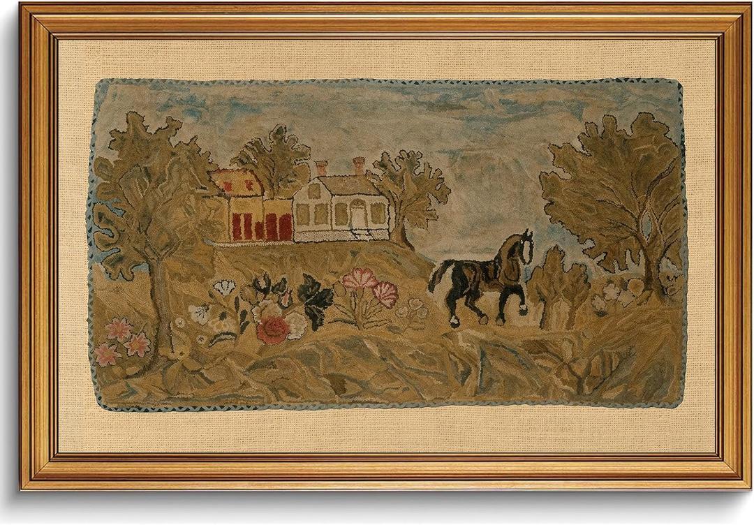 XJYISUO Vintage Gold Framed Wall Art Horse Wall Decor Rustic Canvas Art Farmhouse Pictures Neutral Paintings Cottagecore Artwork For Living Room Bedroom Dining Room, 24"L x 16"W