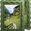 5x7 Wavy Picture Frame With Mat For 4x6, Wavy Edge Wooden Picture Frame with Real Glass - Wall Mount and Tabletop Display, Green, 2 Pack