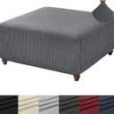 ANWUCHEN Knitted Jacquard Square Ottoman Cover - Thick Storage & Soft Slipcover - Elastic Bottom - Dark Gray (Medium)
