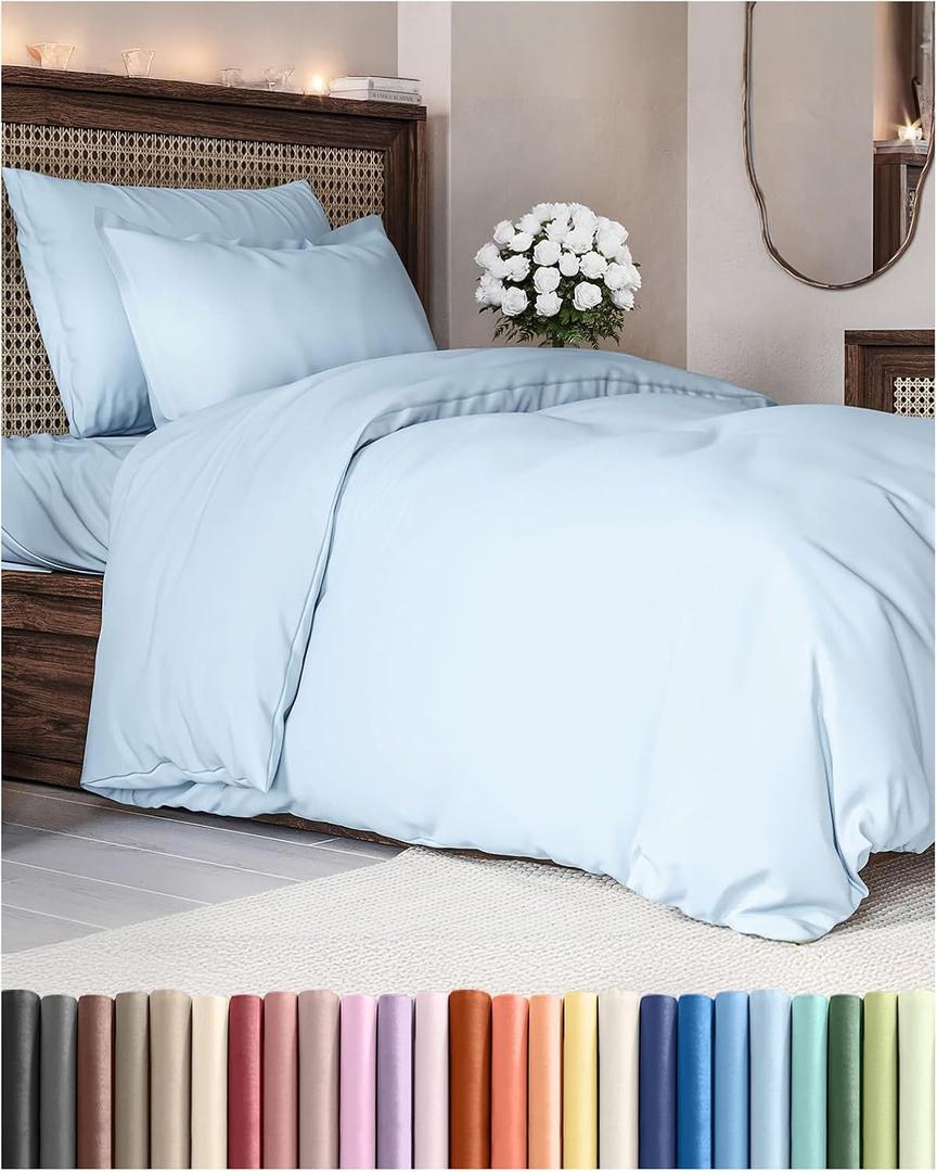 Duvet Cover Twin/Twin XL Size Set - Extra Soft Twin/Twin XL Duvet Cover 68" x 90" with 1 Pillow Sham - Hotel Luxury, Easy Care, Fade Free w/ Zipper Closures & Ties - Comfy & Breathable (Light Blue) (20 - Baby Blue (No Comforter))