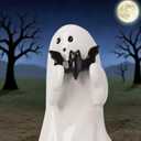 Halloween Ghost Figurines with Holding Bat, Cute Funny Resin Ghost Statue Romantic Shelf & Desk Decor, Mini Spooky Ghosts Pink Halloween Decors for Desk Office Table Centerpieces Ornament (B)