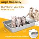 LIHONG Stainless Steel Cat Litter Box,Large Metal Litter Box for Small Cats Hamster Rabbits,No Smell,Non Stick,Easy to Clean(24" Lx16 Wx4 H,L)