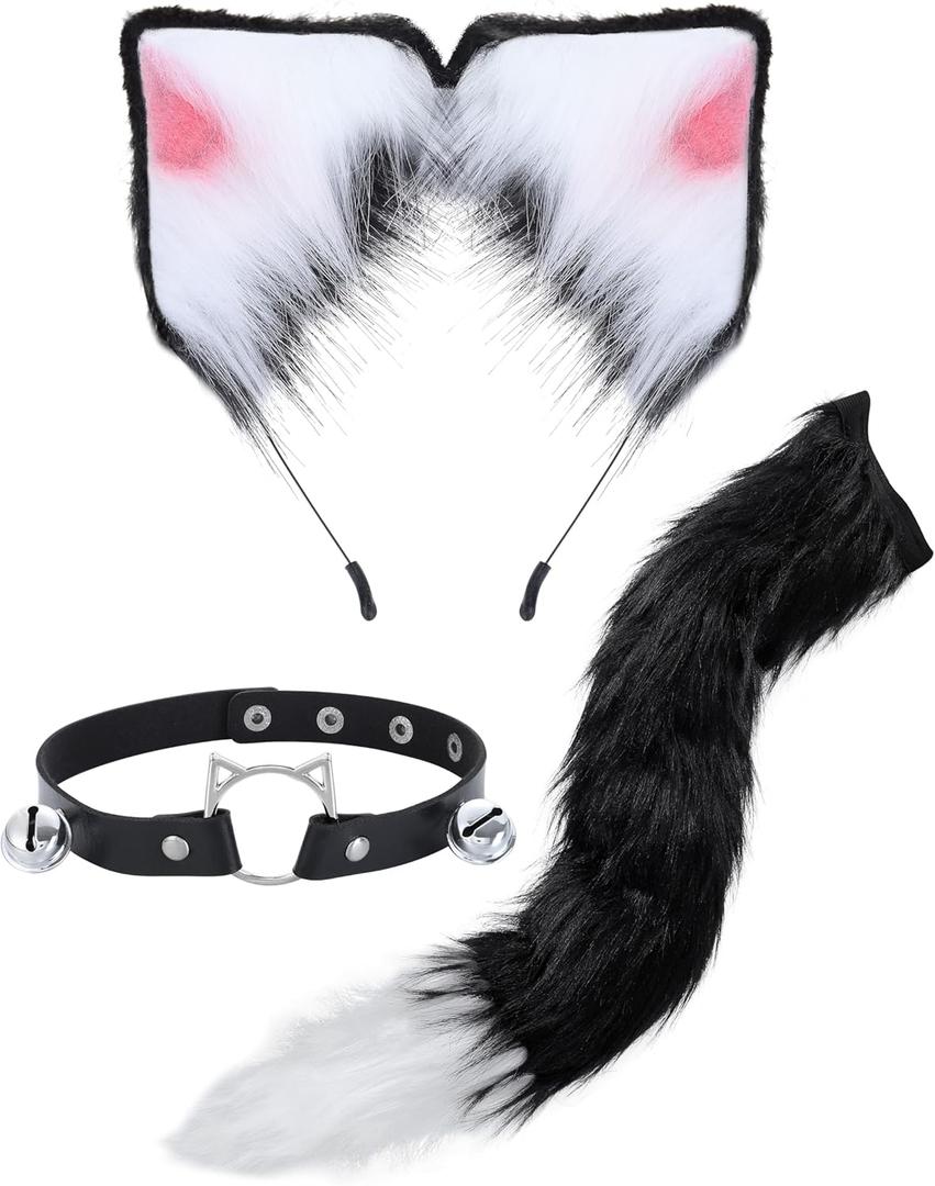 Spooktacular Creations Halloween Black Cat Dalmatian Fox Costume Accessories Set with Ears Headband with Choker Bow Tie Tail