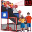 2 in 1 Dual Basketball Arcade Game Indoor/Outdoor With LED Scoring and Sound, Sport Play Toy Includes 6 Balls & Instruction & Pump For Teen Kids Toddler Birthday Christmas Carnival Backyard Party Gift