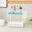 VITVITI 2 Tier Bathroom Organizer Countertop with Drawer, Metal Mesh Bathroom Counter Vanity Organizer Storage, Bath Room Shelf Sink Kitchen Spice Rack with Basket Hooks, White