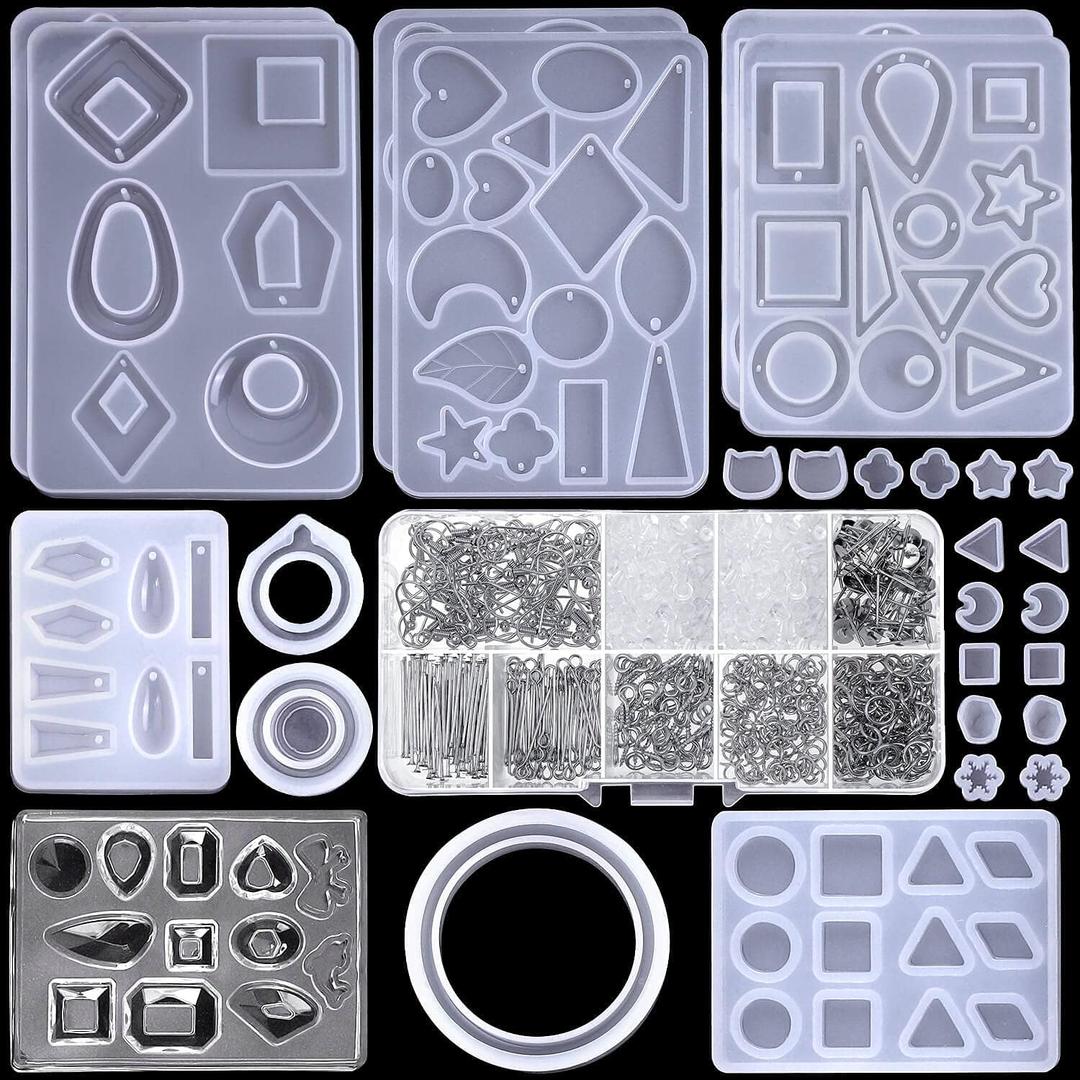Resin Molds for Jewelry, Paxcoo 678pcs Earring Making Kit with 28pcs Epoxy Molds and 650pcs Earring Hooks, Jump Rings for Pendants, Resin Crafts, DIY Earring