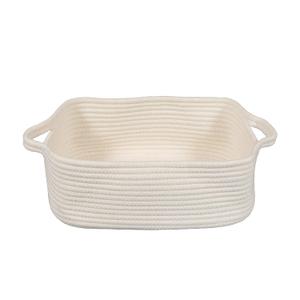 XUANGUO Woven Cotton Rope Storage Basket with Handles for Organizing Shelves Closet Small Cat Dog Pet Toy Baskets Box Bin Decorative Rectangle Baby Nursery basket Gift basket Empty(white)