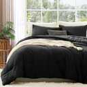WRENSONGE Queen Comforter Set - 3 Pieces Prewashed Black Comforter Soft Lightweight for All Seasons,Fluffy Down Alternative Comforter Queen Size with 2 Pillow Shams