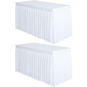 Surmente 2 Pack White Table Skirt, 14ft Polyester Tablecloth for Weddings, Banquets, or Restaurants