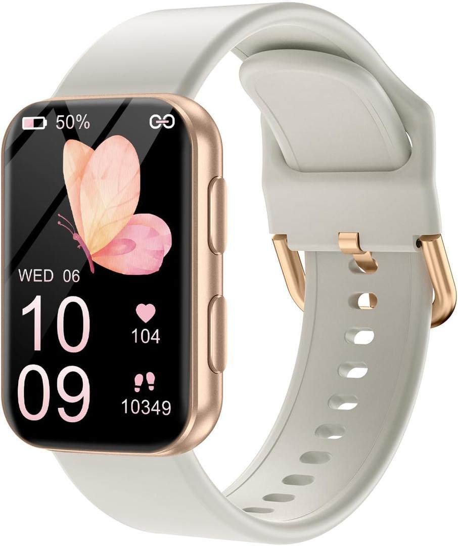 MorePro Health Fitness Tracker for Women Men, 24/7 Heart Rate Blood Pressure & Oxygen Monitoring, Sleep Tracker, 120+ Sport Modes Smart Watch, IP68 Waterproof, 2 Bands, Compatible Android iOS (Gold)