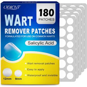Maximum Strength Salicylic Acid Wart Remover Patches, 180 Count, Hydrocolloid Waterproof Invisible Stickers, Easy-to-Use Targeted Care for Plantar and Common Warts-180Count-1 Pack