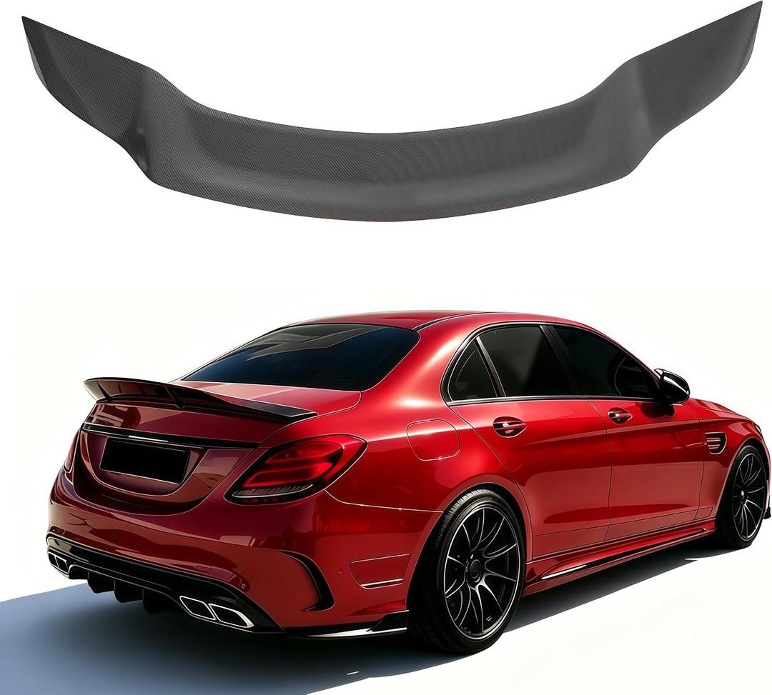 time secret Duckbill Rear Spoiler for Mercedes Benz W205 C-Class C63 C160 C180 C200 C250 C300 C400 C450 2015-2021, Trunk Tail Deck Lid Splitter Wing Lip (Carbon Fiber Pattern)