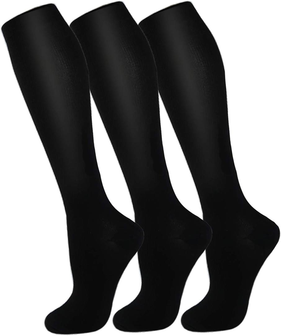 FuelMeFoot 3 Pack Copper Compression Socks - Compression Socks Women & Men Circulation - Best for Medical,Running,Athletic (Small-Medium, 001 Black-Classic)