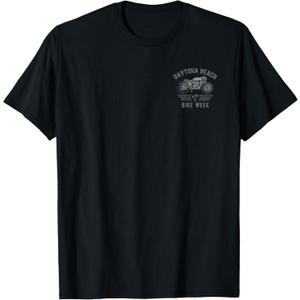 Daytona Beach Bike Week Retro Distressed Motorcycle Design T-Shirt (Small, Black)