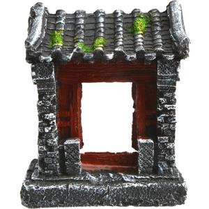 Saim Aquarium Decorations Classical Ancient Temple Ruins Ornament Chinese Old Building Decorations for Betta Fish Tank Fish to Sleep Rest Hide Play (Medium) Gray