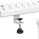 Desk Clamp Power Strip USB C,75W Total Fast Charging Station,45W and 30W USB-C Ports,Desk Edge Mount Power Strip 6-USB Ports,5 AC Outlets Tabletop Surge Protector,Fit 1.6" Tabletop Edge,White